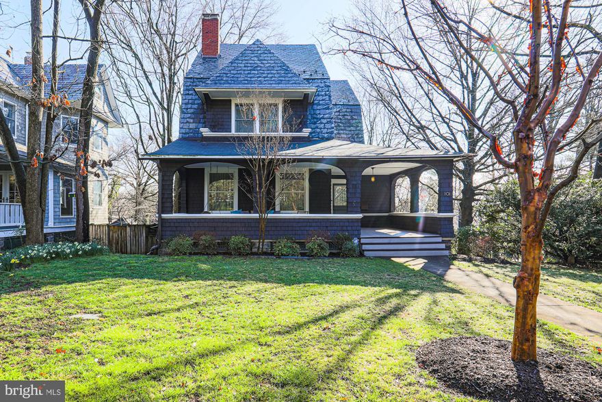 101 Woodlawn Road is a spacious 6 bedroom, 5 bath traditional Roland Park home on a corner lot, nestled behind a veil of lush greenery and landscaping. The homes large welcoming front porch leads into a generous and elegant foyer. The main level features spacious living and dining rooms, a large modern gourmet kitchen with an island and an eat-in kitchen space, as well as a full bathroom.
The home has classic details, a grand front porch, soaring ceiling height, 2 wood burning fireplaces, gorgeous hardwood floors and stunning original details like sliding doors for the formal dining room. The blend of original elements with today’s modern enhancements really set this home apart. It is an entertainer’s dream, you can easily envision dinner parties that will extend late into the evening with guests hanging out on the front and/or back porches. 
The gourmet kitchen boasts Inset Cabinets, Sub-Zero, Wolf, and Asko appliances. The space was lovingly designed so that family and friends could gather around the center island or hang out in the breakfast nook. The pantry allows you to have everything you need within a few steps. The kitchen is the heart of the home and it is easy to envision holiday entertaining and parties. The outdoor deck off the kitchen allows you to look over the backyard and watch the children play on the custom treehouse. 
The gorgeous staircase with its built-in seats allow for afternoons reading as well as storage. The spacious second floor has a wonderful primary suite with a steam shower and walk in closet along with two gorgeous bedrooms, a full bath in the hall that has been recently renovated and a bonus room/den to watch tv, hang out or use as an office. The third floor offers three more bedrooms one with its own private bathroom with original tub and a full hall bathroom with a shower. 
The basement is partially finished so you can have a recreation room or playroom, depending on your needs. There is a wonderful storage closet that can hold games and toys or art supplies. The basement also has an unfinished portion that is perfect for exercise equipment, a pool table, man cave, craft area, whatever you need. This home was lovingly brought back to life by the architect that currently owns it. There is something for every member of the family. The balance this home offers – from traditional to casual and elegant to cozy – is unparalleled. You will love every detail.
Come and enjoy this beautiful home in walkable Roland Park. Quick access to shopping, schools, library, banks, Roland Park pool, and more. Situated on an awesome corner lot with beautifully landscaped yard and parking in rear.