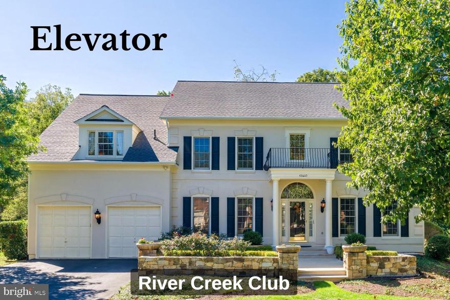This is an  exceptional home WITH ELEVATOR in the desirable River Creek Club neighborhood, located in Loudoun County. This stately home with formal hardscape and detail backs to protected wooded space and the golf course. The home has been equipped with a custom top-of-the-line hydraulic Elevator spanning all three levels; a convenience that elevates multigenerational comfort and accessibility without sacrificing design, perfect for aging in place, or just-right for the mother-in-law lower level access with walk out to the rear patio. This home is elegant, custom, has sophistication and enhanced architectural moldings and trim through-out, the intentional formality is displayed in the millwork and deep moldings, formal first floor office with rich built ins, hardwood floors, high end fixtures and lighting, large archways, and the grand built-ins in the soaring family room with fireplace. The lower level is ready to receive guests with guest room, a full bath, large rec area, a kitchenette with seating area and a modern media/movie theatre; this area is tastefully enhanced with a Tuscan Villa design. The primary suite is luxurious with a lit tray ceiling, large windows, custom closets, and a spa bathroom retreat fit with a large soaking tub, a multi head steam shower, radiant flooring, Grohe fixtures, and double vanities. The exterior decking, covered/screened sun porch, and custom grilling area with pergola make this an entertainers dream - inviting both grand gatherings and peaceful mornings.  River Creek Club is a full amenities club with golf memberships still available, a full fitness center, multiple restaurant venues, three pools, tennis and pickleball courts, basketball and volleyball courts, large playground and park areas, miles of walking trails, and a large community green space park adjoining the Potomac River and Goose Creek complete with boat racks and small boat launch with dock. There are resident garden plots available as well as picnic areas. Absolutely something for everyone. Super location, close to Downtown Historic Leesburg, World Class Health-Care, International Airport only 20 min. drive, less than one hour to our Nations Capital.