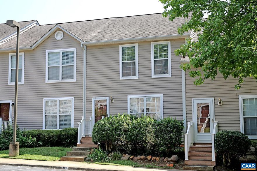 Move-in Ready! Utilities Included! This 3 bedroom, 1.5 bath Ridgecrest townhome is convenient to downtown, the 250 bypass and I-64, UVA Medical Center, and the Pantops area. Walking distance to Rives Park. Minutes to shops and restaurants, music and theater venues, Piedmont Virginia Community College, The Saunders Monticello Trail, Carter Mountain Orchard, Meade Onesty Pool, The Wool Factory, plus Riverview Park and the Rivanna River Trail.  The 1,250 sqft townhome offers a sunny interior, LVP flooring throughout the main level, an updated kitchen, a rear deck with mountain views, and a designated parking space right outside the front door.   The main level of the townhome includes a living room, a galley-style kitchen with wood block countertops, a dining area, and a half bath. The top level is carpeted and includes a master bedroom, plus two additional bedrooms, and a shared full bath. A full-size washer and dryer is included.*  Rent includes: water/sewer, gas, electricity, trash collection, exterior maintenance, and HOA fees. Occupancy is limited to 2 unrelated people. No undergrads. *The washer/dryer is shared with the basement apt.