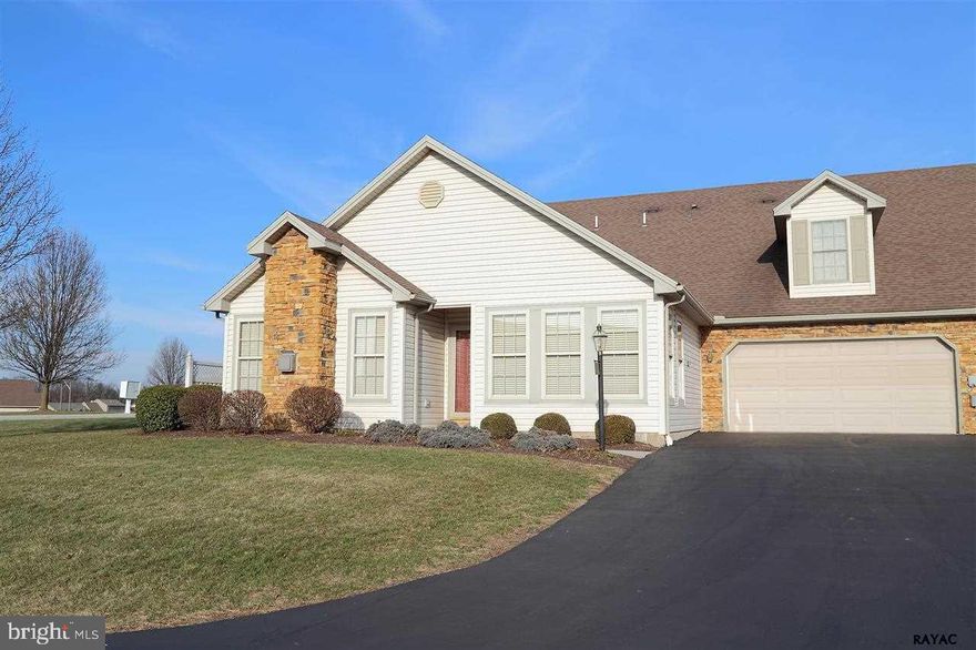 IMAGINE LIFE A LITTLE EASIER without losing the living area you are used to.  Spacious at nearly 2400 sq ft* 3 BR*3 full baths*sun room*living room w/gas fp*private patio & ample 2 car gar* 1st flr MB w/wi closet*Guests coming? Private 2nd fl bed w/ full bath.  Community amenities: clubhouse w/ party room & exercise equipment.  Convenient West York location.