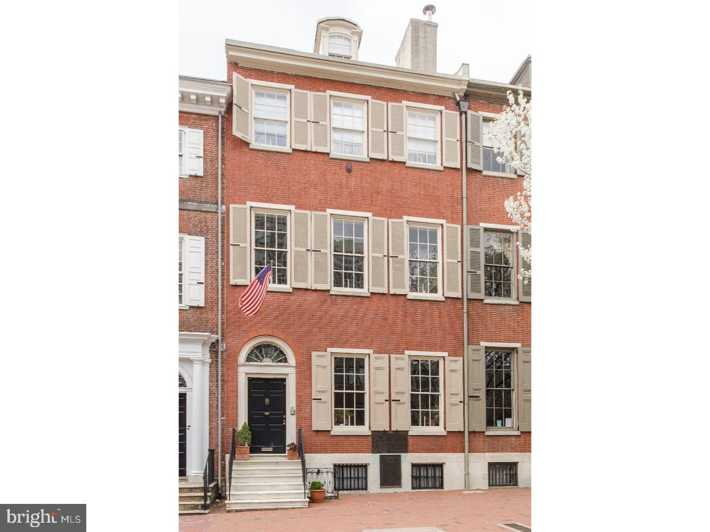 Magnificent John Penn House-Mansion Row. George Washington made his head quarters on this site over the winter of 1781-82. The current home was rebuilt on the same foundation in 1830 in the popular Greek Revival style. Rarely does a home with this historical provenance & size, come on the market. A total $1M dollar restoration of the highest quality & attention to historical detail completed in 2002. 242 is on the National Historic Register, the Philadelphia Register of Historic Homes, & is comprised of 4 stories, 14 rooms, 7 BR, 4 full bths, 1 half bth, 8 FPL (3 functioning), Grand Ball Room, library/office, formal dining rm, formal living rm, study/den, cust eat-in kitch. This home offers over 6650 sf (per appraisal) of living space all of which are impeccable w/stunning detail. There is 1900 square feet of basement space. The lot is a dynamic 24.41' (Wide) X 125.41' (Deep). This home also offers 3 zone A/C, 3 zone heating system w/central Weil McLean gas boiler & humidification system. Original Heart Pine fls. 1st Floor: Formal Parlor (15' X 24') 14' ceilings, gas burning mbl FPL, period light fixture, crown moldings, Bradbury wall coverings, FDR (16' X 24'), exquisite Marie Theresa 29 light chandelier, Bradbury wall coverings, tall windows overlooking gdn. Den/fam rm (14' X 20') w/ wood burning FPL open to huge cust kitch (15' X 23') w all cust cabinetry, Dupont Zodiac Quartz counters, stainless apl incl DCS 36" six burner gas range, built-in 42" Kitchen Aid refrig & D/W, rear breakfast area-center-island, door to side gdn for outdoor dining. 2nd Floor: Grand Ball Room (24' X 24') w/ 14 ft. ceilings, three 7.5' tall windows overlooking 3rd St., period light fixture, mbl gas FPL, period crown moldings Library/office (17' X 24' could be large BR w/half bth) attached book shelves, plumbed for future wet bar.The rear of this floor is a 43' triple BR suite-sitting rm, gas burning King of Prussia FPL, dressing rm, BR-lovely tiled bth w/shower stall. 3rd Fl: Lux MBR Suite, spa bth (14' X 17'), glass encl free standing shower stall, soaking tub-dbl sinks-limestone counters, Groehe fixt, bidet, lndry closet-full sized Maytag W/D (gas), cust his/hers walk-in closets, MBR (15' X 24') 11 ft. ceilings, gas burn King of Prussia mbl FPL, Bradbury wall coverings. Next to MBR suite is an (8' X 18') rm for nursery, walk-in closet, small BR, extra storage. 4th Fl: 3 sunny rms for guests, storage, + a full tiled hall bth. 2 years pre-paid parking with acceptable offe