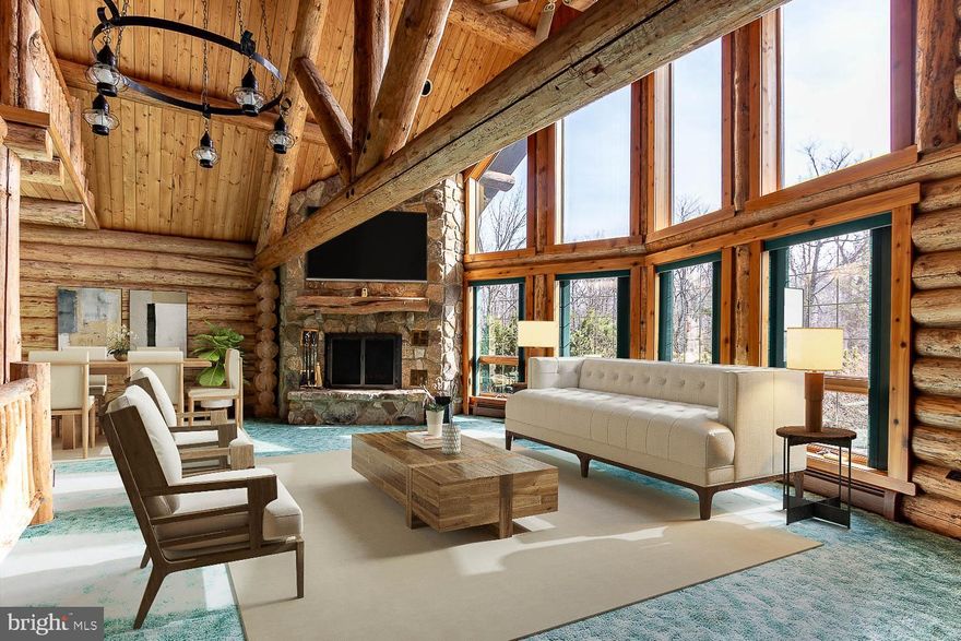 Escape to your own secluded retreat with this breathtaking Montana log home, nestled on 7 peaceful and private acres. A gated circular driveway welcomes you to this eye-catching cabin, where rustic charm meets modern comfort, including a full security system for peace of mind.  Step inside to experience soaring vaulted ceilings, showcasing stunning exposed beams and floor-to-ceiling windows that flood the space with natural light. The grand stone fireplace takes center stage, providing a cozy, radiant warmth—perfect for winter months and crisp spring or summer evenings.  The open floor plan makes entertaining a breeze, featuring a spacious living area, first-floor bedroom, full bath, and laundry for convenience. French doors lead to the rear covered porch showcasing beams as well, an idyllic spot to unwind and take in the serene outdoor views and breathtaking sunsets.  Upstairs, a versatile loft space offers endless possibilities, use it as a den, additional sleeping area, or cozy reading nook, plus two large closets and another full bath complete this level. The lower level boasts a second stone fireplace, a full bath, and space already framed for an additional bedroom and living area. With full-size windows, walk-out access to the garage, and a Bilco door, this area offers flexibility, expand your living space, create an in-law suite, or capitalize on Airbnb potential.  Outdoors, your heated inground pool awaits, complete with a covered gazebo and attached pool house with a ¾ bath, all within a fenced-in area for added safety.  The gigantic, detached heated garage is a dream for hobbyists, featuring an expansive workbench area. Additionally, a spacious dog shed with a fenced run allows your furry friends to enjoy the outdoors safely.  This one-of-a-kind home is waiting for you to make it your own! The professionally landscaped yard is ready to be revitalized with a little TLC and a green thumb. Enjoy central air for comfort during hot summer days, or explore nearby State Game Lands #98, making this an ideal hunting lodge, second home, or year-round sanctuary.  Schedule your showing today and make this log home your ultimate retreat!