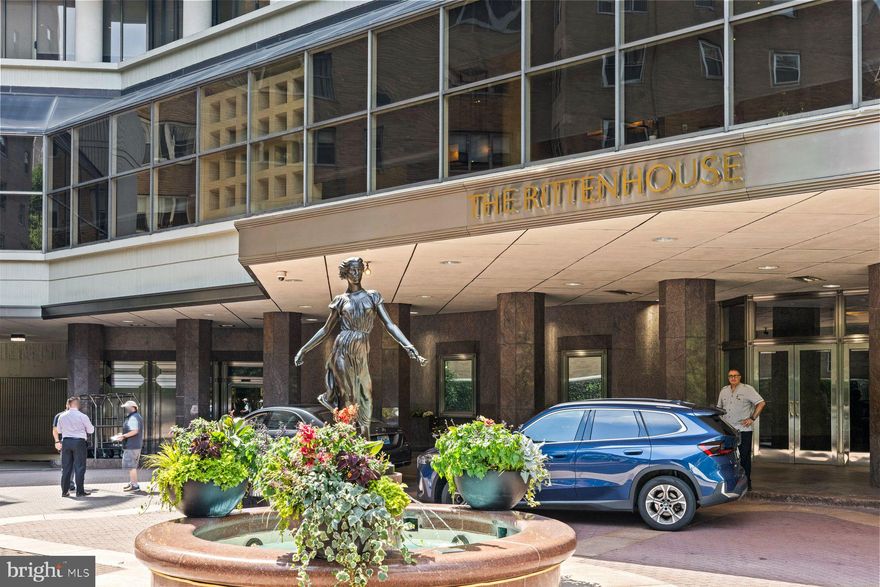 Rare Opportunity to own a completely renovated home at The Rittenhouse Hotel & Condominiums,
located on the coveted Rittenhouse Square Park, this fully renovated 2-bedroom, 2.5-bathroom residence  offers 1,741 square feet of sophisticated city living with sweeping views of Rittenhouse Square from every window. 

Thoughtfully updated, the home features both new hardwood floors and all brand-new windows with custom blinds throughout the unit.  The raised ceiling in the living room and kitchen creates an even greater sense of volume and light. The open living and entertaining space flows seamlessly, anchored by a custom kitchen with marble countertops, Viking appliances, an induction stove, and a breakfast bar.

The primary bedroom includes a custom built-in closet system complete with clothing and accessory drawers, a generous walk-in closet, and beautiful park views. The primary bath features a double vanity with marble countertops, custom cabinetry, built-in shelving, and a large walk-in shower finished in floor-to-ceiling marble. The second bedroom features pocket doors that open to the main living area, offering versatility as a guest room, home office, or den. Both the guest bath with its marble countertops, custom cabinetry, and shower/tub combo and the powder room are finished with luxury brand Brizo fixtures.  Additional conveniences include a Bosch washer/dryer, three-zone air conditioning, abundant storage, and pre-wired connectivity for TV, internet, and speakers in the living room, kitchen, and both bedrooms.

Residents of The Rittenhouse enjoy an unparalleled suite of hotel services, including a chauffeur-driven car and 24-hour lobby attendant.  Also available is on-site valet parking, housekeeping, room service, a full-service spa and salon, luxury fitness studio, and a heated indoor pool. Steps from the city's finest dining, shopping, and green space, with La Croix Restaurant and the beloved Library Bar right downstairs, this residence is Philadelphia luxury living at its absolute finest.