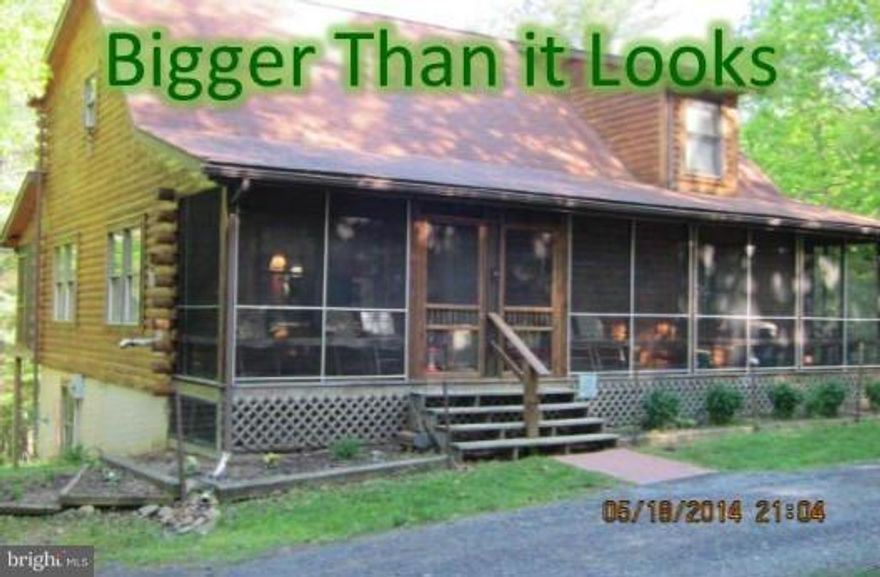 Bigger than it looks ! Log home on the river with boating access from your own lot. U/G utilities plus backup generator.  86 gallon water heater for large family vacations. Circular driveway. 1st and 2nd level master bedrooms. Plus community has good roads, basketball, swings, picnic pavillion with one of 3 boat launch areas. JUST RELAX AND LISTEN TO THE RIVER FLOW FROM THE SCREENED BACK PORCH.