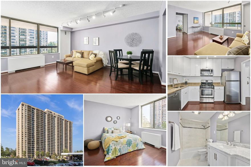 Great value with new improved price! Sunny & bright condo with all the amenities in Skyline Plaza walking distance to shops & dining just minutes to Old Town Alexandria, National Landing, DC & metro with easy access to I-395. Beautifully updated throughout with a nice open floorpan & large windows letting in tons of natural light. The upgraded kitchen features stainless steel appliances & granite counters. The renovated bath has a ceramic tile shower & marble top vanity. Laundry is made easy with an in-unit full size washer & dryer. Ample storage includes a large walk-in closet, coat closet, generous linen closet, lots of cabinets plus a pantry in the kitchen. Enjoy fresh air & great 180 degree views on the large balcony. You will love the upgraded flooring & lighting. Reserved underground parking plus plenty of guest parking. Skyline Plaza has low condo fees with tons of convenient amenities! All utilities are included, 2 pools, 2 gyms, 24 hour secured building with front desk concierge, playground, party room, rooftop deck & more. Other conveniences include Metro bus in front of the building to multiple metro stations, professional services, dry cleaning, spa, salon, convenience store & more.