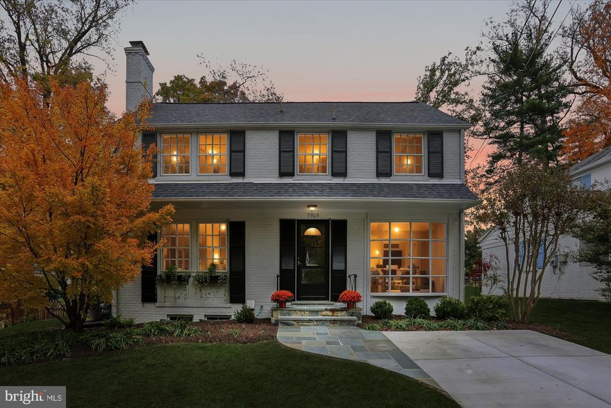 Welcome to 5909 Cromwell Drive, Bethesda, MD 20816 — where timeless charm meets exceptional space.
Wood Acres is one of Bethesda’s most coveted neighborhoods, this expanded two-story colonial sits on a beautiful, level backyard and offers the perfect blend of character, comfort, and livability.
Step through the front door into a welcoming foyer with a coat closet, opening to a formal living room or private office featuring glass doors, built-in shelving, wood blinds, and a beautiful wood-burning fireplace with a classic mantel — the perfect spot to unwind. Across the foyer, the formal dining room impresses with elegant wainscoting, built-in shelving, and a striking bow picture window that floods the room with natural light.
The updated kitchen functions beautifully, offering granite countertops, under-cabinet lighting, and glass display cabinets. A GE refrigerator (2025), gas cooktop (2017), wall oven, warming drawer, dishwasher (2017) ,and microwave make cooking and entertaining effortless. A cheerful breakfast alcove surrounded by windows provides the perfect place to start the day. Pocket doors lead seamlessly into the family room.
Just off the kitchen, a laundry room with shelving and storage opens directly to the deck and backyard for easy access to outdoor living.
At the heart of the home lies the magnificent family room addition — a truly special space surrounded by windows and bathed in natural light. It features high ceilings, skylights, recessed lighting, built-in shelving, and a second wood-burning fireplace. Glass doors open to the deck and private backyard, creating an ideal flow for indoor-outdoor living and entertaining. The main-level bedroom or office offers high ceilings, recessed lighting, and an updated full bath with subway tile, making it an excellent private guest suite or workspace. Pocket doors allow the space to be closed off when desired.
Upstairs, you’ll find four spacious bedrooms and three full bathrooms. The primary suite feels like a peaceful retreat with cathedral ceilings, transom windows, built-in shelving, pine floors, a large closet, and a full bath featuring a double vanity, soaking tub/shower, and skylight. The wall-mounted TV conveys. Two bedrooms—one with built-in shelving and two closets—share a charming hall bath with tub and shower, while the fourth bedroom features two closets and its own updated en suite bath with a shower. A pull-down attic offers additional storage and new insulation for energy efficiency.
The finished lower level offers a recreation room with luxury vinyl flooring—perfect for movie nights, play, or fitness—along with a full bath, workshop, utility room, and ample storage.
Step outside to a fenced, level backyard—ideal for gatherings, gardening, or play. A deck with trellis provides the perfect spot for dining and relaxing, while a storage shed keeps everything organized.
 
Notable updates and features include:
•