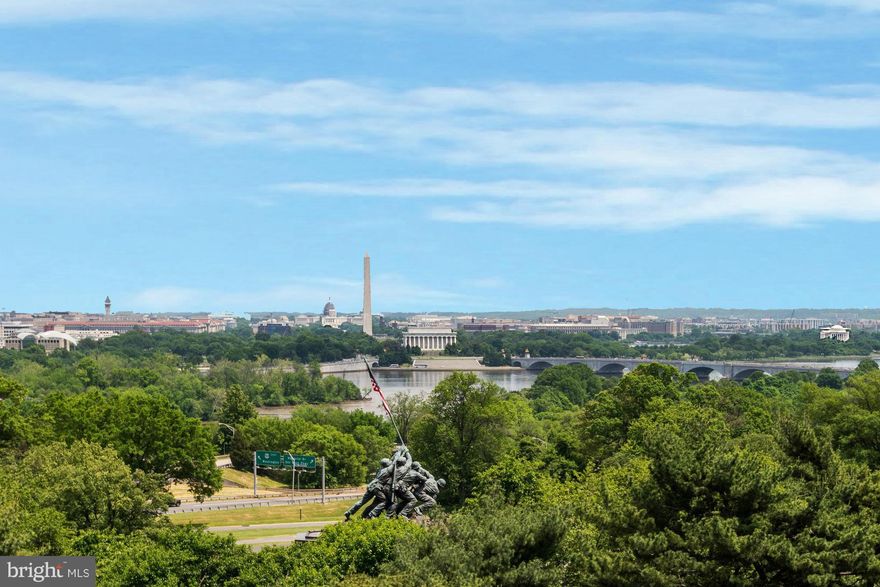 Possibly the most spectacular vistas of the Washington Skyline, Potomac River, and Monuments are abundant throughout all levels and roof deck terrace of this stunning Federal Style Town Home in the First Row of Monument Place. Gourmet Kitchen with Island, Open Floor Plan. Elevator throughout all 4 levels. 2 Car Garage Parking. Only moments to Georgetown and Downtown DC.