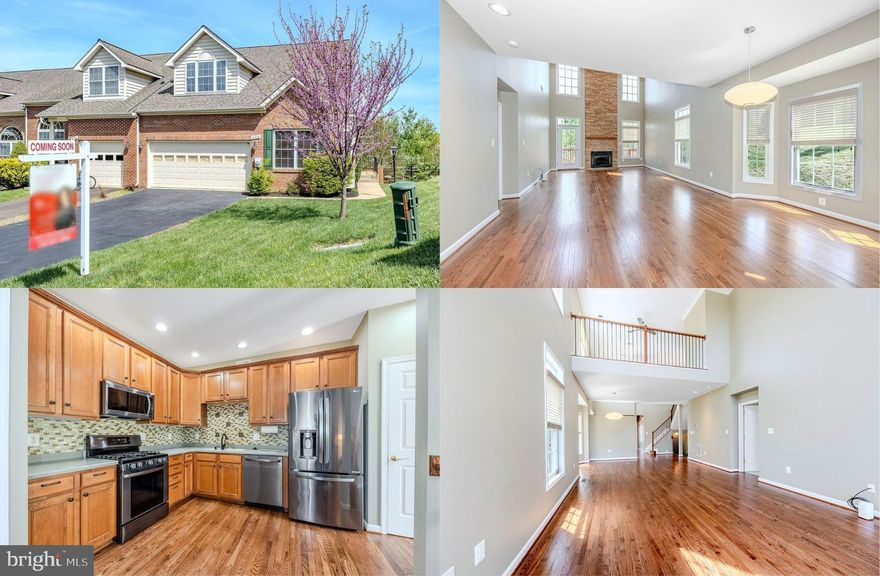 Beautifully updated 4-bedroom, 3.5 bath three‑level villa‑style end‑unit townhome offering true main‑level living and exceptional multi‑generational flexibility. This spacious home features an open floor plan with a dramatic two‑story great room with a floor‑to‑ceiling stacked‑stone gas fireplace, gleaming refinished hardwood floors, chic mid-century lighting, and an open staircase with brand‑new modern wood‑and‑metal railing that elevates the entire space. The main level includes a primary bedroom suite with a walk-in closet with custom organizer and ensuite bath with a dual sink vanity, soaking tub and separate shower. The eat‑in kitchen features sleek newer upgraded appliances, and a dedicated den/office has custom built-in bookcases. A stylish updated powder room and a convenient stacked washer/dryer round out the main level. A glass paned door opens to a private deck overlooking a peaceful wooded backdrop, perfect for morning coffee or evening relaxation. The upper level offers two generously sized bedrooms, a well‑appointed full bath, and a spacious open loft overlooking the great room—ideal for a lounge, play area, or second office. The fully finished walk-out lower level provides an outstanding independent living space with a large legal bedroom and full bath, an open family/dining/rec room with a second gas fireplace and kitchenette, an additional laundry area, and multiple storage rooms. Walk out to an oversized fenced yard with a small paver patio. Located close to shopping, grocery stores, and major commuter routes, this move‑in‑ready home delivers style, comfort, convenience, and versatility in one of Warrenton’s most desirable areas!