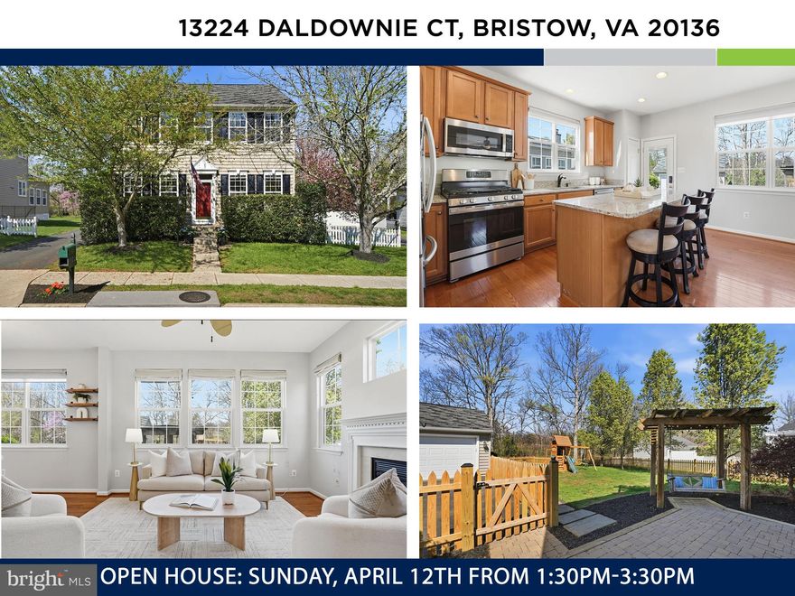 OPEN HOUSE SUNDAY 4/12 FROM 1:30PM-3:30PM! Step into light-filled living and timeless style in this beautifully maintained carriage-style home, where soaring ceilings, rich hardwood floors, and abundant natural light create an inviting and airy atmosphere from the moment you arrive. Complete with a rare detached two-car garage and nestled in the highly sought-after Braemar community, this home offers the perfect blend of comfort, functionality, and everyday elegance.

The heart of the home is the thoughtfully designed kitchen, featuring rich wood cabinetry, granite countertops, a spacious center island, and upgraded stainless steel appliances—including a Bosch dishwasher, Samsung French door refrigerator, and newer GE range and microwave with air fry and convection features (2023). Just beyond, the cozy family room with a gas fireplace provides the ideal space to relax or gather with friends and family. A formal dining room, elegant living room, and convenient half bath complete the main level, offering versatility for both everyday living and entertaining.

Upstairs, you’ll find three generously sized bedrooms and two full baths. The primary suite serves as a private retreat, complete with a walk-in closet and a spa-inspired en-suite bath featuring dual vanities, a soaking tub accented by a chandelier, and a separate shower.
The finished lower level expands your living space with a large recreation room, wet bar, bonus room (no egress), full bath, and laundry area—perfect for entertaining, hosting guests, or creating a flexible space to fit your lifestyle.

Step outside to a flat, fully fenced backyard designed for both relaxation and play, featuring a newly installed picket fence (2025), stone paver patio, playset, and custom swing—all backing to trees for added privacy. Whether you're enjoying a quiet evening outdoors or hosting a weekend gathering, this space delivers.

Additional updates, including a newer HVAC system (2019 & 2020) and upgraded attic insulation (R-45, 2023), provide enhanced comfort and energy efficiency, while ample storage throughout and a spacious two-car garage ensure everyday convenience.

Residents of Braemar enjoy exceptional community amenities, including two pools (with baby pool), tennis, basketball, and pickleball courts, scenic walking trails, tot lots, a pavilion, and outdoor grilling areas.

Ideally located just 5.7 miles from the Broad Run VRE for an easy commute into Washington, DC, and minutes from local favorites like 2 Silos Brewing Co. and The Black Sheep Restaurant. Everyday conveniences are close by, including Harris Teeter (3.8 miles) and Target (4.4 miles). Zoned for the highly regarded T. Clay Wood Elementary, Marsteller Middle School, and Patriot High School.
This is the one you’ve been waiting for—schedule your private tour today!