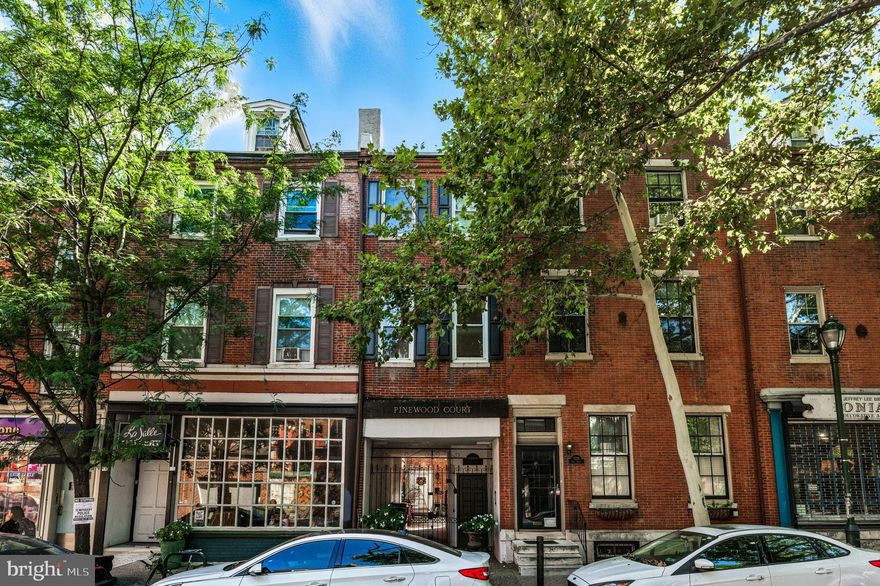 Great starter or investment home with straight staircases in Pinewood Court. Updated galley kitchen with balcony overlooks the scenic courtyard community. The top floors offers nice size bedrooms with high ceilings and updated bath with tiled shower. The home has been freshly painted and has Oak floors throughout. There is a separate entrance for the private basement with good storage and laundry. Plenty of charm and character located within the Washington Square West neighborhood. Easily accessible to Jefferson Hospital, Pennsylvania Hospital, Whole Foods, Starr Garden and a wide variety of restaurants. **NO CONDO FEE.