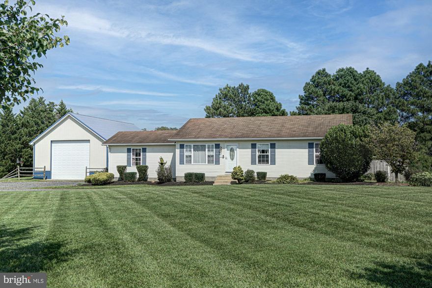 This beautifully maintained ranch home on one acre offers the perfect blend of comfort, functionality, and outdoor enjoyment. Boasting 4 generously sized bedrooms and 2 full bathrooms, that includes a private primary bedroom suite complete with its own en-suite bathroom—ideal for relaxation and privacy.  Step into the large, eat-in kitchen, perfect for family meals or entertaining guests, with ample counter space and plenty of room for a full-size dining table. The bright and inviting living room provides a cozy spot to unwind, with plenty of natural light and a warm, welcoming feel throughout.  Outdoors, you'll find a fully fenced backyard designed for both fun and relaxation. Cool off in the above-ground pool, host unforgettable parties or gatherings, or enjoy peaceful mornings drinking coffee on the patio.  A unique feature of this fantastic home includes a small pond located on the property. A major highlight of the property is the massive pole barn/garage, offering over 1,400 sq. ft. of space built with heavy grade concrete, and a storage loft—perfect for vehicle storage, trailers, a workshop, boats, hobby area, or potentially an in-home business.  Located on a spacious lot with plenty of room to create your own vegetable or flower gardens, this home offers the perfect balance of indoor comfort and outdoor lifestyle. This is your new home! Make an offer today!