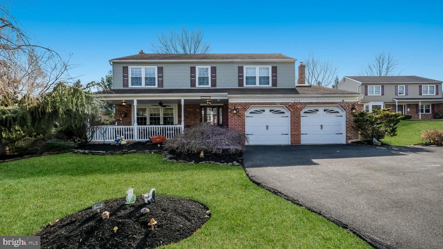 Beautiful 4 br 2.5 bath 2 story colonial features a half brick front, large covered front porch with leaded glass front door leading to a formal entry with custom trim and crown molding. The Foyer opens into the large formal Living room with a triple window, crown molding, and a large pass-through to the formal Dining room with crown molding, chair rail, and a twin window on the back wall welcoming in the sun. The Dining room opens to the completely renovated Eat-in Kitchen that features new raised panel maple cabinetry, granite countertops, brick tile backsplash, stainless steel appliances, a deep ss sink with gooseneck faucet, and a large peninsula style island that opens to the separate eating area with a new sliding glass door that opens onto a gorgeous composite deck with covered roof. The kitchen opens to the Family room that features a brick fireplace with a raised hearth & gas logs and a ceiling fan. The 1st-floor office with French doors & powder room with chair rail are located off the family room.  Hardwood floors are featured throughout the 1st floor. Open stairs lead to the 2nd-floor featuring 4 bedrooms. The Primary bedroom has hardwood floors, a large walk-in closet, and a new primary bathroom with a walk-in shower with a seamless glass door & custom ceramic tile surround, a custom vanity with a solid surface top & linen cabinet. New hall bath with tub/shower combination with ceramic tile surround and ceramic tile floors, beautiful new vanity, and linen cabinet. The 3 additional bedrooms feature ceiling fans & roomy closets. Full-finished basement with a separate unfished area and additional space added under the deck with double door egress to the backyard. Newer replacement windows T/O, newer roof and siding, newer HVAC. Beautiful backyard with large shed. The house sits on a cul de sac street in a very private setting.