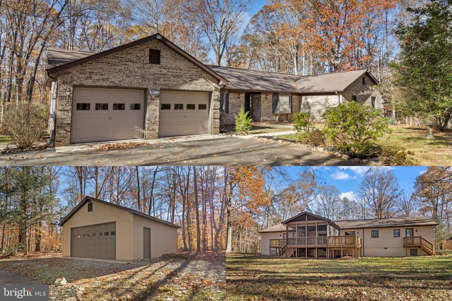 Nestled in a serene White Plains setting off the beaten path, this rare gem offers true one-level living on a remarkably 5 acre  private lot. Step inside to discover great bones and a welcoming canvas ready for your personal touch—make this home your own masterpiece. The oversized eat-in kitchen shines with a generous island and durable DuraCeramic flooring, flowing into a cozy step-down family room anchored by a corner brick fireplace with insert and sunlit skylights.
 Imagine summers on the expansive screened-in deck—perfect for entertaining or unwinding in every season. This home features 4 bedrooms and 2.5 baths, thoughtfully maintained by attentive owners who have added charming, practical touches throughout. The extra-large laundry room with a sink adds everyday convenience and versatility.
Natural light pours through every room, enhancing the warm, inviting first floor living at its best. Car enthusiasts will be thrilled with the detached two-car garage, plus abundant space to securely store RVs, boats, and four-wheelers. All this is conveniently located near schools, shopping, walking trails, and parks, with easy commuter access into DC, Virginia, and local military bases. Don’t miss this opportunity to own a truly special retreat with endless potential.