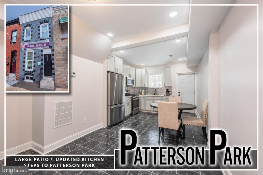 SIMPLY CHARMING ROWHOME LOCATED 1 BLOCK FROM PATTERSON PARK!  Main level with an inviting living room with wood flooring, a spacious dining area that leads to the updated kitchen with ss appliances & Quartz counters, a newly renovated upper level with 2 generously sized bedrooms and a full bath, an unfinished basement that's perfect for storage, and a private rear patio!  Convenient to Patterson Park and Johns Hopkins!