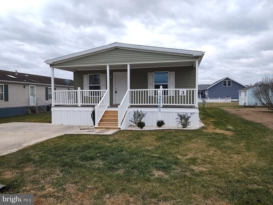 Brand new 3 bedroom 2 bath home with painted drywall throughout. The home is located in the highly desirable community of Sussex East and just minutes to the beaches of Lewes DE and Rehoboth Beach DE. Also you're minutes to all the shopping outlets, restaurants and nightclubs in the area. Walking up to the home is an 8' covered deck to set out and enjoy the beautiful summer weather. The home also features an open floor plan that has been professionally decorated with furniture and decor that's included with the home. The kitchen is equipped with a stainless steel appliance package with white cabinets and a separate dining room for family dinners. The master bath has a walk-in shower and a tub/shower in the second bath. The flooring is vinyl  for easy maintenance. Schedule your showing and come see all this home has to offer!