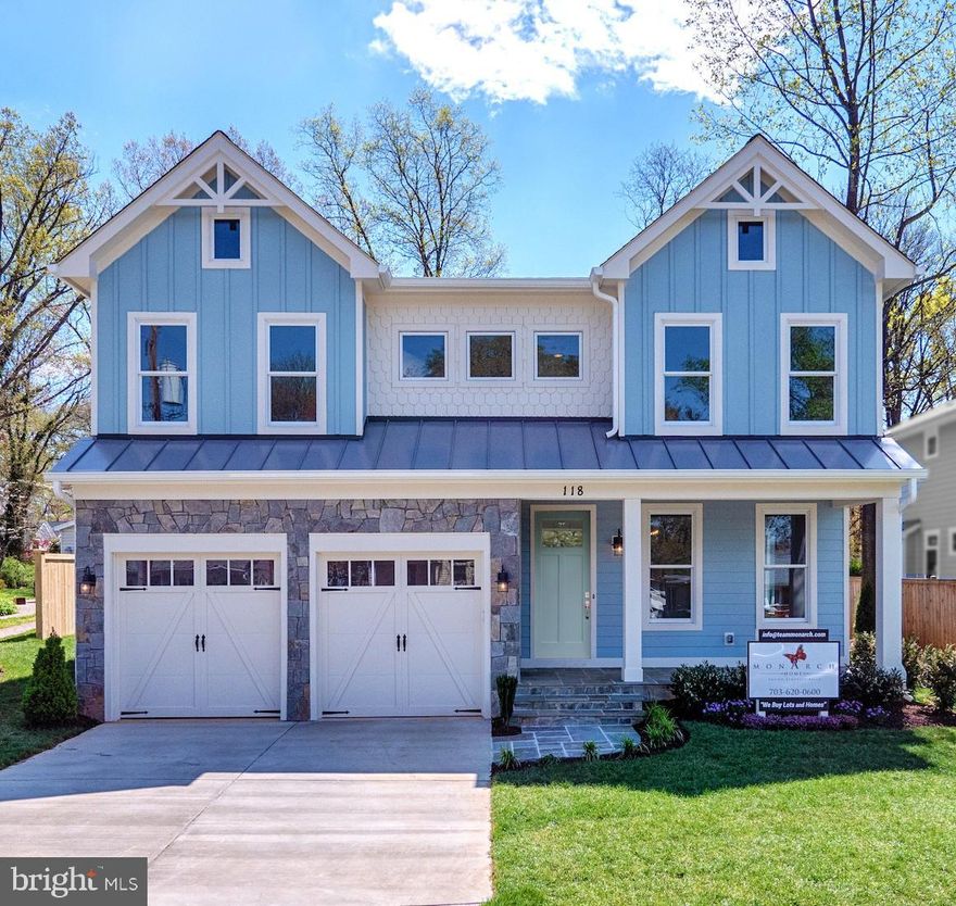 Introducing  A MONARCH HOME!! If you are not familiar with Jim Kennerknecht and The Monarch  Team, you must make an appointment for 118 Elm Street to see artistic design at its best, quality you will benefit from and amenities you will appreciate.  This smart Craftsman style home has a Stone and hardi-plank exterior. It is sited on a level 10,000+ square foot lot (room for a pool, sport court, etc. ) in the heart of Vienna. The exciting interior offers a classic yet open floor plan that is ever so pleasing. Hardwood flooring is found throughout. Soaring 9 foot ceilings with rarely found  8 foot doors will impress the most discerning buyer.  Over-size Lincoln  windows  add  light and views all around. There is a "low to counter" picture window in the Gourmet kitchen, wait til you see it!  'Tis a Monarch design!  From the custom cabinetry with deep  pots 'n' pans drawers all with the silent close feature, a spice rack, tray storage,  a "pull out pantry"  to the over-size center island lit with Park Harbour Pendant Lighting, this is a kitchen that delights!  Add a 48" GE Commercial 6 burner stove, a 36" GE Monogram French door counter-depth refrigerator with freezer drawer, a 24" Bosch  dishwasher, a Sharp microwave, an  ironware oversize, under mount sink  to perfectly finish the most important room in the house!   The adjacent family room meets all the requirements for space, light and comfy living. Wide open halls lead to the formal dining room and living room each with a tray ceiling  feature and appointed with incredible lighting fixtures.  The upper level holds some surprises as well!  A one-of-a-kind owner's suite is just right, with a tres chic spa bath and a walk-in closet that is an organizer's dream!  3 additional en suite bedrooms AND a featured bonus room complete the upper level.  The fully finished lower level with a 5th bedroom and full bath plus additional spaces in all the right places gives this home flexible living at its best.  Not to be overlooked... interior selections were made by The Monarch Interior Design Group creating understated elegance throughout. There are just too many important features to write about. You gotta see it!!! Mask up and call for an appointment! Virtual Tour: http://118elmstreetsw.mmpstories.com