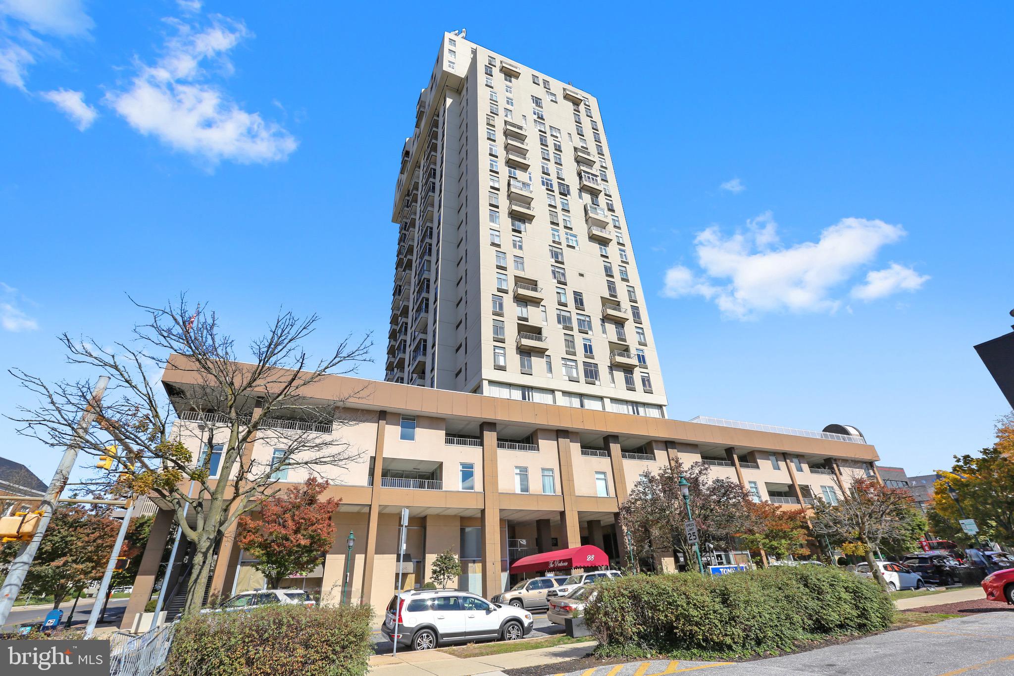 Enjoy all Towson has to offer from this prime location 1br/1bath condo. This well cared for home has been freshly painted, new carpet, updated bathroom plumbing, new washer and dryer and so much closet space! Lots of natural light in living and bedroom spaces as well as a private balcony offer views of the Towson skyline. 28 Allegheny Ave offers newly constructed garage parking for additional fee to residents, recently updated elevators, trash chutes on each floor and additional bulk trash and recycling collection areas. Building amenities include 24/7 concierge attendants to greet guests and residents, community fitness room, club room, meeting room and heated outdoor community pool. Take advantage of nearby shopping, restaurants and entertainment. Virtually staged photos included for design inspiration. This move in ready condo is being sold as-is.