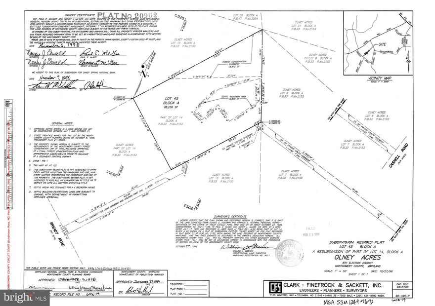 This approximately  2 acre lot is recessed back from the street and is to the left of the home coming soon for sale at at 4807 Bready Road.   The adjacent 4807 Bready Road home is sited on its own 2 + acre lot.   The lot and home are being sold  AS-IS.  For questions about building on this lot, please consult Montgomery County Park and Planning or best to obtain advice from your own zoning attorney.