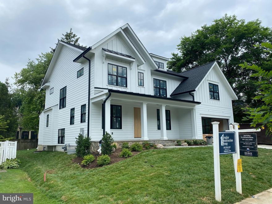 Complete September 1st!!  Amazing new Modern Farmhouse on an oversized lot built by award-winning Douglas Construction Group (Best Green Builder-Bethesda Magazine and Maryland Building Industry Association Montgomery County Custom Builder Winner) 5/(6 opt) bedrooms, 6 baths, covered porch, living room, separate dining room, butlers pantry, gourmet chefs kitchen, breakfast room, family room with fireplace and built-ins, office (or additional main level bedroom) and mud room with built-ins. Upper level contains the master suite with his & hers' walk-in closets and a gorgeous master spa bath. 3 bedrooms with walk-in closets and 3 full baths, homework/study room  and laundry room. Finished lower level includes 5th bedroom, full bath, recreation room with dry bar, exercise room and storage room. Attached 2 car garage. This home is close parks, easy access to Downtown Bethesda and so much more. Part of the Bethesda-Chevy Chase High School Cluster. Estimated Delivery Date: Mid September 2022.