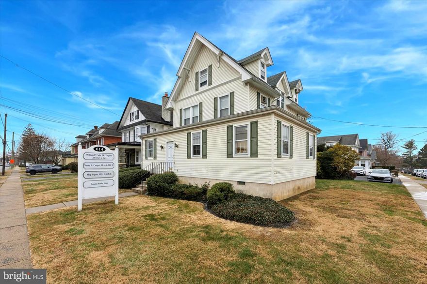 This property at 614 Darby Road is in a highly visible area.   This excellent corner location features a large office building with a parking lot for 9 cars and a detached garage. The property is well-maintained with a low-maintenance siding exterior and a newer roof that was replaced in 2023. The layout includes: First Floor: Approximately 1,721 square feet with a welcoming reception room, 4 offices, powder room, kitchen, and rear entrance. First Level Rental Monthly Income $2590. Second Floor: 1042 Square feet with 4 offices and a powder room. Second Level Monthly Rental Income $1600. Third Floor: 784 square feet with 3 offices. Third Level Rental Monthly Income $840.  Basement: 815 Square feet for storage, utilities and an outside exit.  The property generates  a gross monthly rental of  $5030 and gross yearly rental of $60,360. Zoned O-2 Office, this is a exceptional opportunity for investors or a user/owner to occupy space while generating additional income from the other levels and garage. This is an ideal space for accountants, attorneys, insurance agents, medical professionals and business owners. The property is conveniently located near the Havertown business area, restaurants, banks, and shopping, with excellent access to Route 3, Route 1,  Interstate 476, and I-95. Less than 30 minutes to Center City Philadelphia, Valley Forge, the Pennsylvania Turnpike and the Philadelphia International Airport. Properties offering this combination of O-2 zoning, income potential and prime location rarely become available in Havertown.