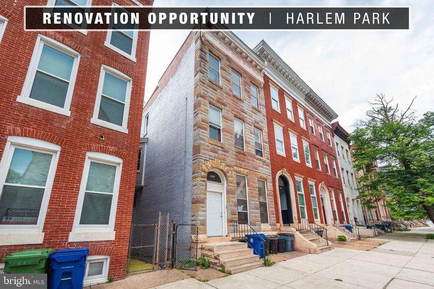 Back on the market due to the buyer's lender failing to issue financing. This  Historic Harlem Park renovation is now available! Welcome to 724 N  Carrollton Avenue. This is a shell that has over 4400 square feet in total. This property presents an excellent renovation opportunity to bring it back to life. The neighboring  property, 715 N  Carrollton, has sold for 430k, and 724 N Carrollton has over 1,000 more square feet than the subject comparable sale. This property is also zoned R-8, potentially permitting multiple units ( buyer must do their due diligence) . Overall, Significant residential development has been occurring in this area. Take advantage of this opportunity before it's gone