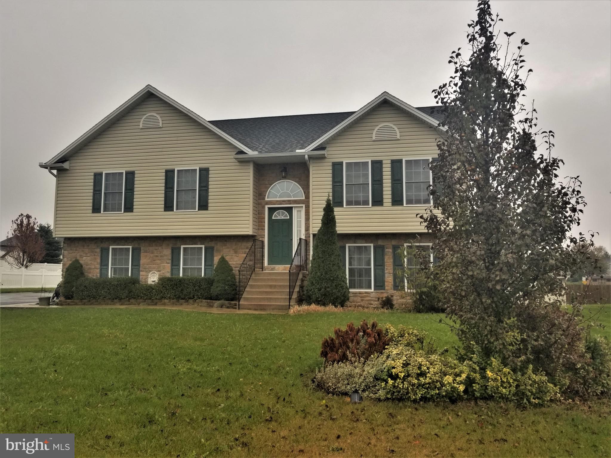 Spacious, well maintained three bedroom, 2.5 bath home featuring master bedroom suite, custom kitchen cabinets, stainless appliances, island, tile backsplash, recessed lighting, french doors, crown molding, chair rail, media room/workout area, gas fireplace with hearth and mantle, insulated and finished garage, elevated deck, patio, mountain views, and nicely landscaped. Conveniently located near SHIP, Letterkenny, Volvo, and Interstate 81. Great Neighborhood!