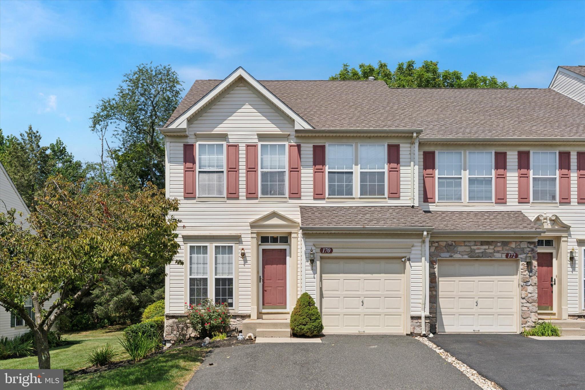 Welcome to this spacious & updated end-unit townhome in sought-after Collegeville! This home boasts over 2,400 square feet of living space, with extra high ceilings and ​all the features you've been searching for​​. Upon entering, you'll appreciate the large sunny windows, and the new luxury vinyl plank flooring that runs seamlessly throughout the entire first floor. The bright, neutral kitchen features white cabinetry, stainless steel appliances (gas cooking and new dishwasher!), a convenient pantry, and a breakfast bar perfect for extra seating or serving food while entertaining. The living room has all the space you need for your comfortable furniture. Bonus: Enjoy a cozy sitting room with gas fireplace, giving views of the deck and backyard. Imagine turning on the fireplace, and curling up here with your favorite book on a rainy day. Sliding glass doors lead to the deck, a nice private spot for grilling and chilling. Situated in the more private part of the neighborhood, this home has usable yard space on two sides, and backs up to mature trees so you can enjoy a peaceful outdoor space, with zero maintenance. Rounding out this floor is a convenient half-bath, and access to the garage. The main floor has a great flow, and so much space that it can be configured in many ways to best suit your lifestyle. ​ A dramatic staircase leads up to the bedroom level. The Owner's Suite is spacious with a vaulted ceiling, walk-in closet with custom built-ins, and an en-suite bathroom. The private bath includes a double vanity, large soaking tub, and separate shower with modern colors & matte black fixtures. There are two more spacious bedrooms, both with vaulted ceilings and ample closet space, a full hall bathroom, and a 2nd floor laundry room with custom shelving & storage. ​Downstairs is a fully finished basement with new flooring, and plenty of space for a media room, bar, playroom etc. There is also a gym & extra storage area. ​I​t's easy to envision yourself in this home, from the clean & well-maintained vibe, to the neutral finishes that will compliment your own decorating style. Not many homes in the neighborhood have the special rear addition that adds a fireplace, extra sitting room, and extra space in the finished basement.​ Brand NEW HVAC system in 2023, and all flooring has been updated in the last few years. Parking is a breeze with a one-car garage, 2 driveway parking spots, and plenty of overflow parking for your guests. The best part? The reasonable Heritage Park association fee has REAL value, including amenities, maintenance, and all exterior updates/repairs. Here is the breakdown: All exterior maintenance, including the ROOF and siding (so you never have to budget for these large ticket items down the road), all lawn & garden maintenance (get some time back on the weekends), snow removal, trash pickup, a clubhouse with fitness center, playground, tennis court, basketball court, and extensive walking/jogging paths! Adjacent to the Heritage Park neighborhood is Water Works Park, a lush 17-acre park that includes a playground, baseball and soccer fields, extensive walking trails, a large picnic pavilion area, and plenty of nature & creek area to explore. Water Works Park is also the location of the annual Trappe Community Day festival, you won't want to miss! ​​Conveniently located in Perkiomen Valley School District, clo​se to the Providence Town Center and Route 422 for commuting. This home is within walking distance to downtown Collegeville, Ursinus College, ​parks, and shopping & dining options. Schedule a private tour today to upgrade your lifestyle with this fantastic home!