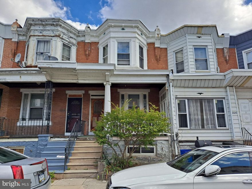 3 bedroom 1 bath row home on a quiet street in West Philly. Needs updating and redecoration. Sold in As Is Condition. Priced accordingly. 1st floor offers living room, dining room, kitchen a small storage area in the back that has an outside exit. 2nd floor features 3 bedrooms and 1 fulll bath with skylight. Full basement with laundry. Gas hot-water heating.