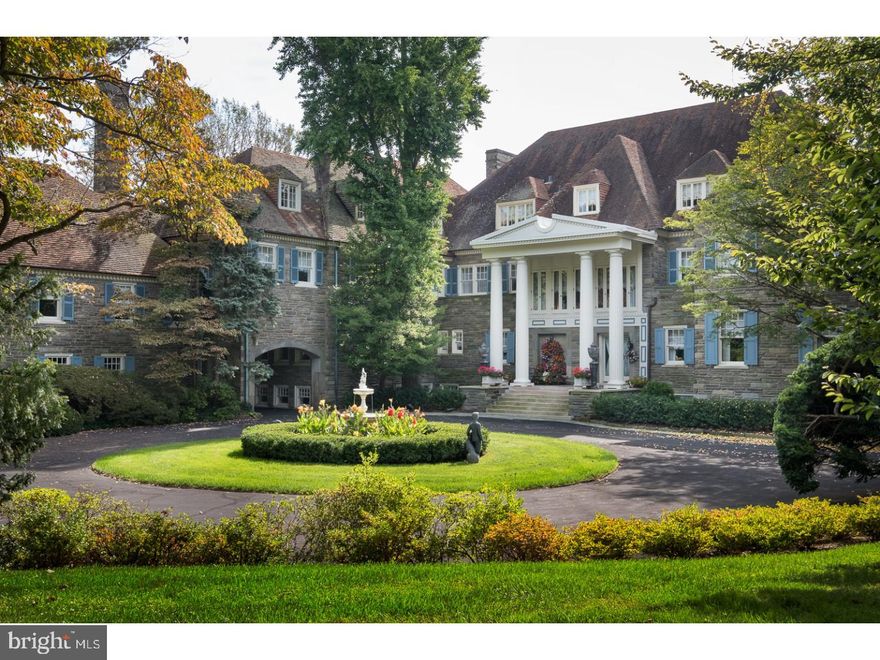 One of the last remaining estates from the Gilded Age. Unrivaled in both its detail and presentation, Georgian Manor stands as an exquisite example of the important residences that were constructed on Philadelphia's Mainline in the late 1800s to early 1900s. Marked by the extraordinary craftsmanship of that era and restored by the present owners to its original luster but updated to fulfill modern families' demands, this three story stone mansion offers unparalleled formal spaces, magnificent tile, stone and woodworking, 8 Bedroom suites each with fireplace and amenities which include sweeping terraces, rose, cutting and topiary gardens, large operational yet ornamental greenhouse, pool, pool house with catering Kitchen and Bath, and uninterrupted vistas with both private and secured entrances. A home for today and for the ages. Auction- open daily between 1-4