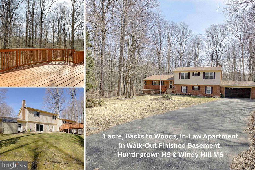 Lots of room in this 4 bedroom 3 bath home with 2-car garage on a quiet cul-de-sac that backs to woods!  Eat-in kitchen with stainless steel appliances and granite countertops.  Has ceramic tiled floors and a tiled backsplash too. You'll love the 5-burner gas cooktop and double wall ovens! Large separate dining room and a formal living room complete the main level. Last updated ten years ago with new sliders in the kitchen and lower level, new windows and flooring were also updated at that time. Has a true in-law apartment in the lower level with a bedroom, full bath, brick wood stove fireplace and a kitchenette with table space! Tax record square footage was previously incorrect. House  was just measured by an appraiser at 1,695 sf above grade with 867 sf below grade for a total of 2,562 sf. Property had tenants that just moved out, and needs a little TLC but HOME JUST APPRAISED AT LISTED SQUARE FOOTAGE OF 2,562 FOR $519,990 WITH NO LENDER CONDITIONS. Easy commute to Washington DC and Joint Base Andrews in about 35-40 minutes. Area of excellent schools--Huntingtown High School and Windy Hill Middle Schools.  Close to the beach, boardwalk, shopping and restaurants!!!