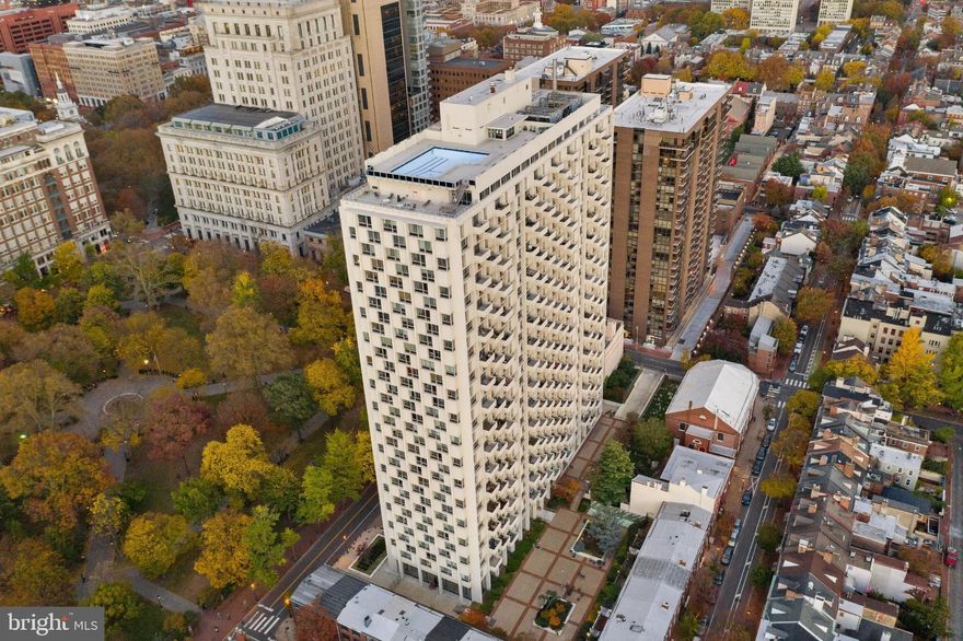 Check out this completely renovated deluxe 1 bedroom + DEN/ OFFICE , 1 bath unit available now in the Hopkinson House on historic Washington Square. This north facing unit on the 25th floor boasts amazing park and city skyline views.  Fantastic features include additional office /den space, custom built in beverage/ wine center, custom closet systems and doors, wide plank luxury vinyl flooring, merino wool woven carpet in bedroom. designer led lighting and surround sound speaker system. New modern kitchen with white shaker cabinets, marble like quartz countertops, upgraded stainless steel appliances and breakfast bar. Spacious bedroom with amazing closets and custom wall unit. Beautiful new bath with granite top vanity and walk in shower.  Hopkinson House is a full service nonsmoking building with 24 hr. door man / front desk security, underground secured valet parking (fee), community room with library and a seasonal rooftop pool (fee). All utilities and cable TV with HBO & high speed internet are included in the condo fee. Common laundry area in lower level of building. Steps to Philly's top restaurants, great shopping, coffee shops, art galleries, theaters and museums. One block to the Phila Sports Club, food markets, dry cleaners & pharmacies. Easy access to all public transportation. Cats ok.  New HVAC system work has been completed. AND 1 year paid parking with an acceptable offer!