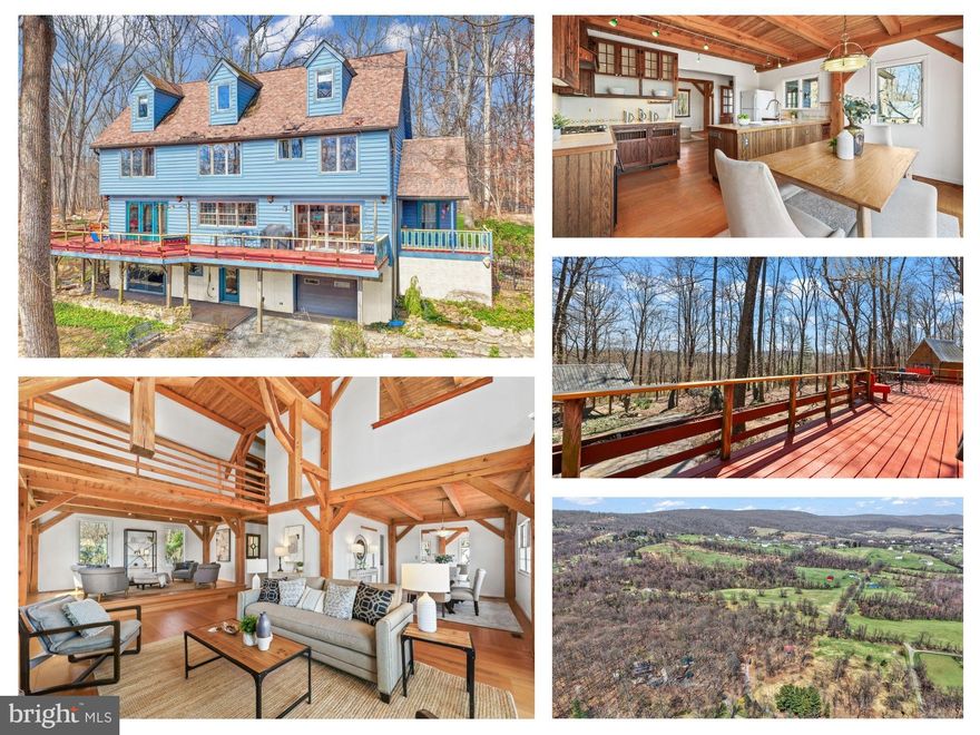 Private, Peaceful, and One of a Kind: perched high on a hill in the highly sought-after Village of Round Hill, this 11+ acre retreat offers a rare blend of craftsmanship, creativity, and open meadowland. Built with timber-framed construction and exposed beams, the home has been lovingly maintained and enriched with distinctive accents crafted from repurposed wood harvested from the surrounding land.

Spanning four levels, the home is anchored by an extra-large, two-story living room with a gas fireplace and and flooded with natural light. The seller, an artist and sculptor, customized the fireplace surround and hearth, and that same eye for detail carries throughout, including kitchen cabinetry built by the owner. The main level flows beautifully with a kitchen and breakfast area that opens to a rear deck running the length of the home, plus a dining room, sitting room, half bath, and a practical mudroom entry. Antique double entry doors open to a covered front porch overlooking a fully fenced, flat grassy yard bordered by trees, a true oasis for relaxing and entertaining.

Upstairs, the primary suite captures sweeping views down the hill over the acreage and includes an ensuite bath. A mezzanine overlook opens to the living room below, and an impressive run of custom built-in bookcases and storage stretches along the home. A second bedroom and full bath complete this level. The top floor offers a large sitting area with two additional bedrooms, each brightened by dormer windows. The lower level adds flexibility with a partially finished basement featuring a full bath, abundant storage, and walkout access to a flagstone rear portico.

The outbuildings are a standout! The approximately 1,300 square foot artist’s studio features a dramatic vaulted, skylit roofline and soaring ceiling height that fills the space with natural light, plus built-in workbenches, a utility sink, oversized double doors, and a floor-to-ceiling stone fireplace with wood stove.  A wood-burning kiln sits just outside. Two additional large sheds, a double run-in shed, and a large tractor shed, offer serious utility for tractors, cars, and equipment, with a riding lawnmower that conveys.  Even the hardware and hinges have character here, reflecting the artistry behind every structure. Additionally, a large utility shed with custom mahogany fish-scale shingles, electricity, workbenches, and tall ceilings rounds out the special feel and flexibility of this property. There is also a large, deep, oversized one-car garage. For added convenience, there is another complementary custom carport. To round out the property, there is a dedicated observatory shed with a specially designed roll-back roof,  housing a telescope and lenses that convey. 

This is a lifestyle property. Country charm meets everyday serenity here. Sip your coffee on the porch as deer and wild turkeys pass through the meadow, listen to the birds in the trees, and enjoy the quiet that comes with space, sky, and nature while soaking in the privacy of 11+ acres. When you want to get outside, you are about 10 minutes to the Shenandoah River, with easy access points for launching your kayak, plus nearby trails, wineries, and weekend adventures, all while still being roughly 20 minutes to Dulles International Airport. The property also includes access to a shared 1.5-acre stocked fishing pond. You truly have to see it in person to experience the detail, charm, and setting.