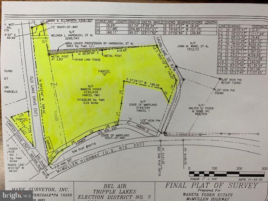 LARGE AREA! Includes TAX ID 0107001711 and 0107008171. Parcel A is the small triangle of land between Old Lake Drive and Carter Drive. Parcel B is the large tract where the garage sits. Bulk of the acreage of Parcel B is accessible from Laura Lane. Great warehouse space and land along busy Rt 220 McMullen Hwy. Large double door opening in the front with two other exterior doors. Lots of possibilities.