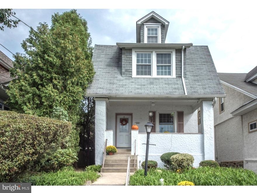 Welcome to this spacious, sunny three-story colonial on a quiet tree lined street in the heart of Narberth, one of the most desirable communities on the Main Line.  Situated in award-winning Lower Merion School District, within walking distance to the train and a very convenient commute to the city.  Walk to shops, movie theater, restaurants, borough park and library, and Narberth's wonderful community activities.  The airy front porch welcomes you to the open floor plan living room and dining room, filled with natural light.  Eat-in kitchen and powder room with lots of storage shelving complete the first floor.  The second floor has a large master bedroom with adjoining cozy sun porch, two other bedrooms and a full bathroom.  On the third floor is a spacious, bright loft with dormer windows, large closet and full bathroom.  Original hardwood (heartwood) floors are in most of the rooms throughout the house.  Large basement, with newer washer/dryer and utility tub.  Private driveway and one car detached garage along with seasonal front garden with abundant perennials and rear yard complement the exterior.  Come see the features of this house, which invite you to appreciate their great potential!