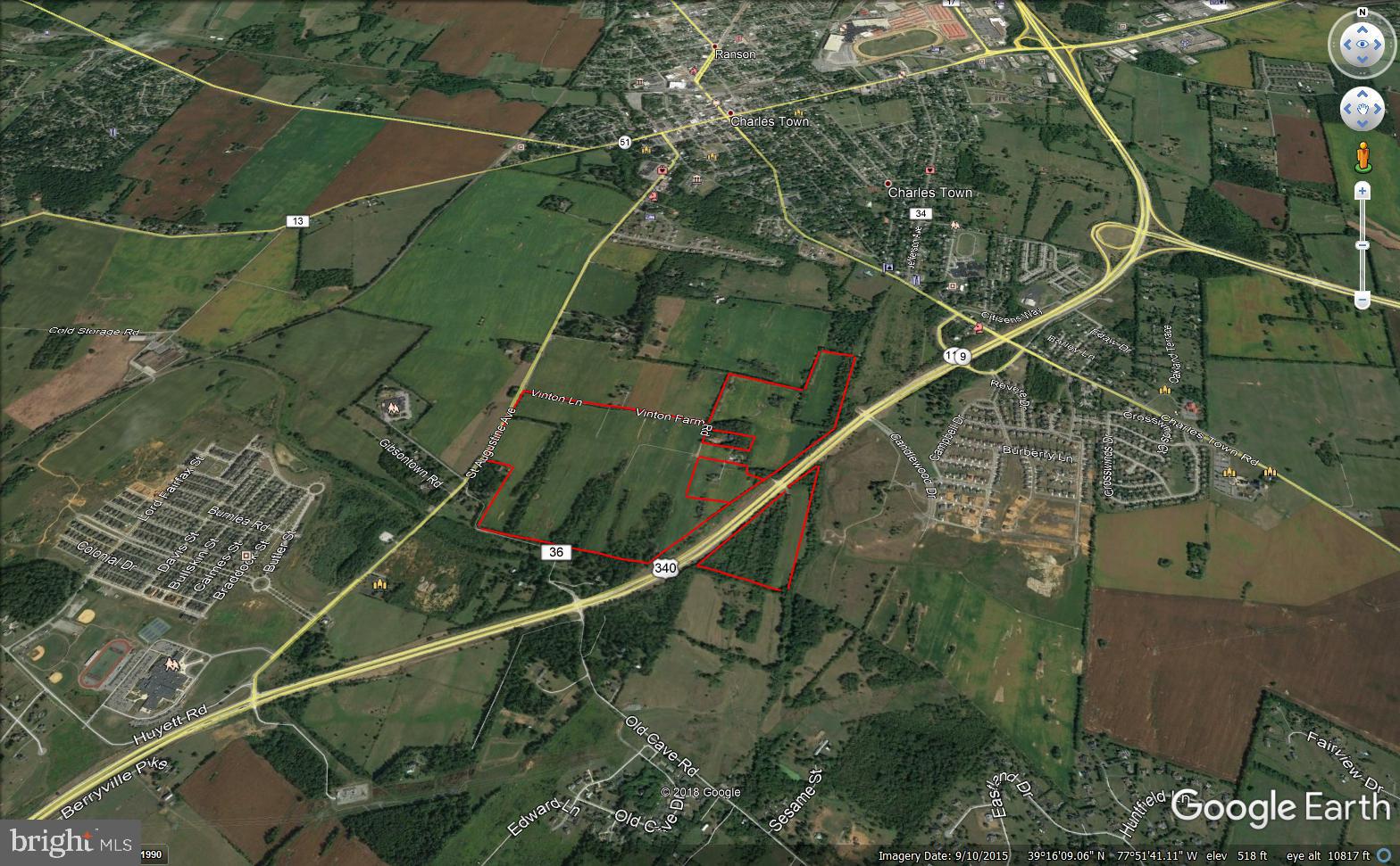 Approx. 178 acres on the West side of Rt 340/Augustine, this parcel is part of a larger parcel, will need subdivided and resurveyed, zoned Residential high density, it also has a portion zoned commercial in Charles Town City Limits, great development potential, priced per acre $29,000.00, sellers will not consider subdivided in smaller parcels, purchaser must purchase entire parcel East of Rt 340 acreage to be determined by a new survey