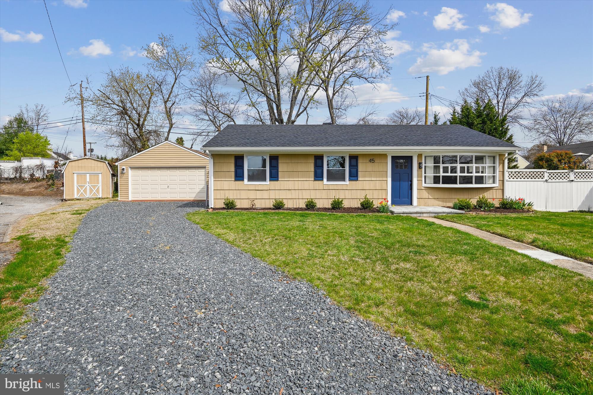 One-Level Living with 2 Car garage. NEW ROOF 2025. Upgraded Kitchen and Bathrooms. 42-inch soft-close cabinets. Quartz countertop and backsplash. New stainless-steel appliances, including a range hood, gas stove, dishwasher, and microwave drawer. Breakfast bar and table space. Central Air Conditioning. Upgraded electric panels. Luxury plank flooring. Laundry room with washer & dryer. Rear addition with 2nd family room.
Garage with electric door openers and A/C window unit. Shed/Barn measuring 10x20 with electric and A/C window unit. Home Warranty included.