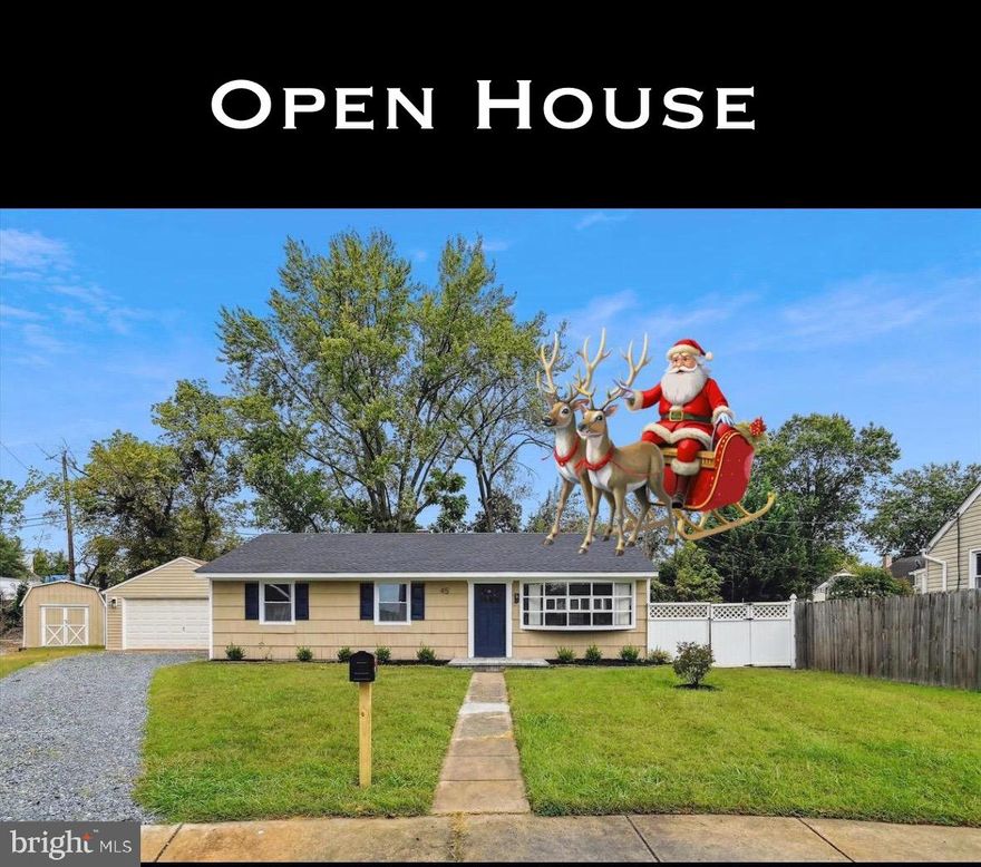 Effortless One-Level Living with oversized 2 Car garage. Located on a quiet cul-de-sac. NEW ROOF 2025. Thoughtfully upgraded kitchen and bathrooms. Tall Navy 42-inch soft-close cabinets, including refrigerator wall and deep depth above cabinets, providing a design that enhances both storage and overall aesthetic appeal. Home features premium quartz countertops with an extended vertical wall backsplash. Quartz is heat and stain-resistant, non-porous, easy to clean and adds a magnificent, sophisticated look. New stainless-steel appliances, including a range hood, gas stove, dishwasher, and microwave drawer. Microwave drawers are not just "on trend" they have an ergonomic design; the electric drawer slides out smoothly at waist height, making it simple to place and remove food without awkward reaching.  The drawer offers enhanced safety, reducing the risk of spills or burns since you’re not lifting hot items over your head.  Microwave drawers don't just level up the modern kitchen, they are space-saving and free up valuable counter space, allowing for more room for food prep and entertaining on the breakfast bar.  You will appreciate the stylish solution for cooking debris, with a centrally located gliding cabinet drawer for trash and recycling. Central Air Conditioning.  Upgraded electric panels. Luxury plank flooring. Convenient Main Level- Laundry room with washer & dryer, no longer having to retreat to a nuisance basement with a heavy basket on stairs. Home has a bonus rear addition with 2nd family room. Hassle-free access with a covered walkway to the garage, including electric door opener(s) and A/C window unit. Don't forget the massive  Shed/Barn measuring 10x20 with electric and A/C window unit.  Home Warranty included.