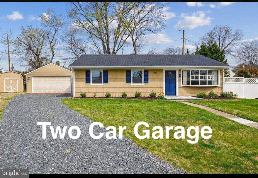 Effortless One-Level Living with oversized 2 Car garage. Located on a quiet cul-de-sac. NEW ROOF 2025. Thoughtfully upgraded kitchen and bathrooms. Tall Navy 42-inch soft-close cabinets, including refrigerator wall and deep depth above cabinets, providing a design that enhances both storage and overall aesthetic appeal. Home features premium quartz countertops with an extended vertical wall backsplash. Quartz is heat and stain-resistant, non-porous, easy to clean and adds a magnificent, sophisticated look. New stainless-steel appliances, including a range hood, gas stove, dishwasher, and microwave drawer. Microwave drawers are not just "on trend" they have an ergonomic design; the electric drawer slides out smoothly at waist height, making it simple to place and remove food without awkward reaching.  The drawer offers enhanced safety, reducing the risk of spills or burns since you’re not lifting hot items over your head.  Microwave drawers don't just level up the modern kitchen, they are space-saving and free up valuable counter space, allowing for more room for food prep and entertaining on the breakfast bar.  You will appreciate the stylish solution for cooking debris, with a centrally located gliding cabinet drawer for trash and recycling. Central Air Conditioning.  Upgraded electric panels. Luxury plank flooring. Convenient Main Level- Laundry room with washer & dryer, no longer having to retreat to a nuisance basement with a heavy basket on stairs. Home has a bonus rear addition with 2nd family room. Hassle-free access with a covered walkway to the garage, including electric door opener(s) and A/C window unit. Don't forget the massive  Shed/Barn measuring 10x20 with electric and A/C window unit.  Home Warranty included.