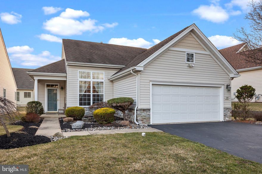 Enjoy Heritage Creek Estates, an ACTIVE, Active Adult Community in the heart of Bucks County. This beautiful and desired REVERE model home with two bedrooms, two bathrooms, 2-car garage, and brick paver patio has a very desirable location.  Home looks out at pond with seasonal fountain and occasional wildlife. Professionally landscaped. Meticulously maintained and one-floor living. Covered front portico. Open floor plan designed for entertaining and comfort. Living room /Dining room combination, Kitchen with breakfast bar and additional area for table is positioned adjacent to family room. Views of gas fireplace throughout.  Many upgrades include hardwood floors, recessed lighting, and ceiling fans. Office /Den behind glass French Doors with high ceilings and extra-height windows located in the front of home.  Master bedroom with Master bathroom and walk in closet. The second bedroom has its own hall bathroom. First floor laundry room. Wonderful amenities include world-class club house, indoor swimming pool, outdoor swimming pool, tennis, and much more. Engage in many social activities or enjoy the abundance of sidewalks and fountains when out for a leisurely walk.