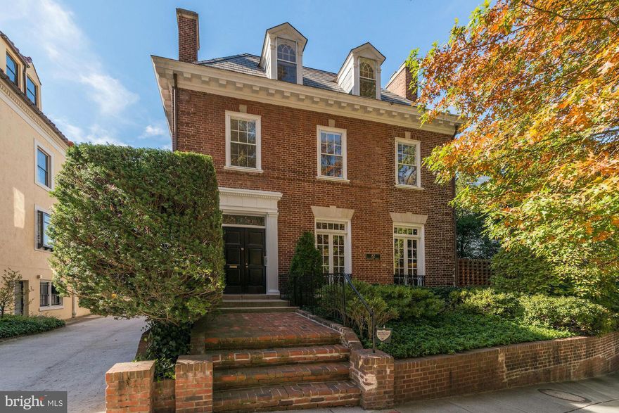 Elegant Georgian Revival on prestigious Kalorama Circle features high ceilings, newly refinished original hardwood flrs, large formal living & dining rooms each w/ wood burning fireplaces, sunny kitchen w/ breakfast room & butler's pantry. Plentiful bedrooms plus fully finished lower level w/ family room & staff room. Lovely side patio, pool & garage.Freshly painted interior.Estate: sold "As is"
