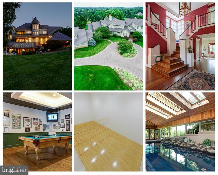Price Reduced! Custom-built stone, brick, & cedar estate on 3.54 acres w/ features & amenities for life style full of entertaining. Features include heated indoor pool, sports pub, reg. racquetball court w/hoop, audio/video system w/ 1 home theater, rooftop deck, picnic pavilion w/ gas barbecue, potting shed, 2+ 2-car garages, & caretaker apartment. No HOA. Easy access to Dulles Toll Rd!