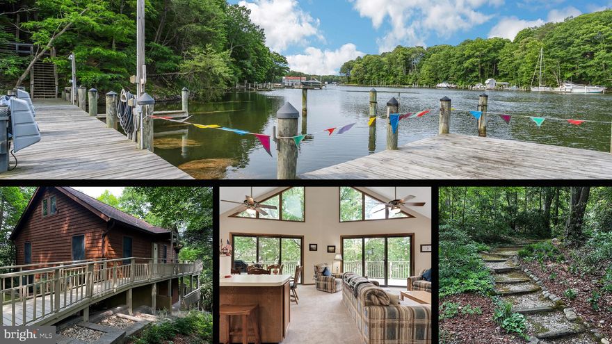 Enjoy your very own paradise weekend house on Mill Creek in  Drum Point Property Owners' Association (not an HOA). A summer retreat hidden amongst landscaping and trees. Surrounded by lush greenery, you'll feel like you're living in your own private oasis. Located on a gentle, breezy slope makes for the perfect spot to sit and relax during warm sunny days.  A perfect short-term rental too. The adorable home is completely TURN-KEY. Everything conveys!! Ready for the summer for you and your friends to enjoy, so don't delay. We call this home the Secret Garden home because it is not visible from the road and the landscaping is hassle-free perfection.  The waterfront has a pier, 5' MLW, a fish cleaning station, 2 boat slips, one 15k lb boat lift, shore power, water, and stone riprap shoreline. Relax and enjoy this beauty in your living room, kitchen, bedroom, or double-level deck.   The open-concept living spaces inside spill out onto multi-level decks that are perfect for entertaining large crowds, or relaxing in quiet solitude with a glass of wine.  Walk upstairs and a large walk-in attic has plenty of storage. Enjoy the many amenities of Drum Point including access to sandy beaches, a clubhouse, and a boat launch. Close to local shopping and restaurants and Pax River.