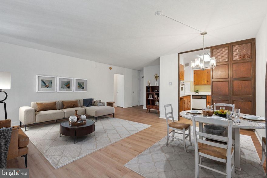 High-floor 1BD/1BA residence at Penn Center House in Center City.   This is the largest one bedroom floor plan, at 750 sqft and has been updated with high-end COREtec flooring throughout.   Complemented by modern baseboards, a professionally leveled subfloor,  cork underlayment, and fresh paint, this home is move-in ready with a true luxury feel.  Penn Center House offers the best of city living, with ALL UTILITIES INCLUDED in the monthly fee, as well as real estate taxes, basic cable, and building maintenance. Residents enjoy fantastic amenities, including a 24-hour concierge, on-site fitness center, library/meeting room, catering kitchen, and a rooftop deck with beautiful city views.  Conveniently located within walking distance to 30th Street & Suburban Stations, Rittenhouse Square, hospitals, universities, and Center City's top shopping, dining, and cultural destinations.  For commuters, garage parking is available for just $145/month.  Don’t wait—call today and schedule a tour!  **Please note: Penn Center House is a co-op, and buyers must be approved by the Membership Committee prior to closing. A one-time administrative fee applies based on unit size. Financing is available through First Trust Bank; inquire within.