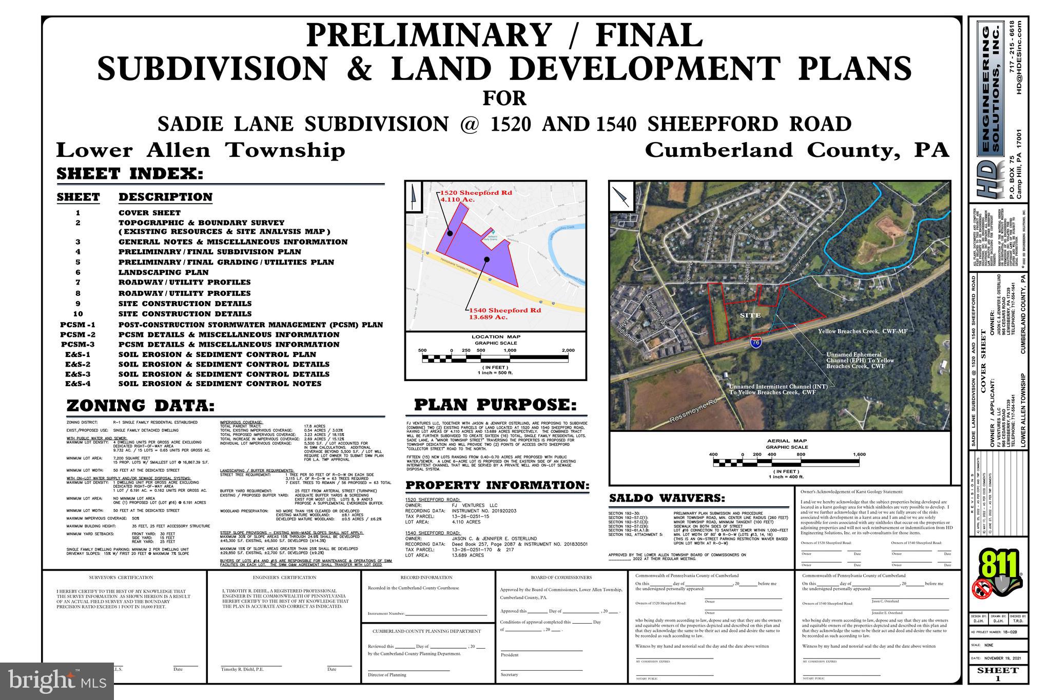 Great development opportunity! 16 approved lots in great location! Public water and pubic sewer. Natural gas available. Subdivision and Land Development Plans in photos and docs.