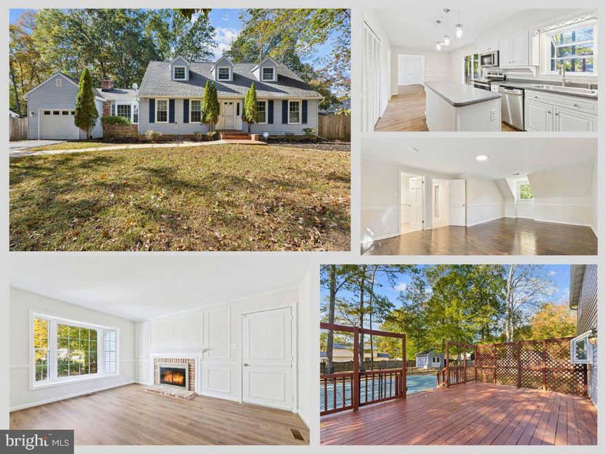 Welcome to this stunning 4 Bedroom, 2 Bath Cape Cod, perfectly blending classic charm with modern living.  Newly renovated, every detail has been thoughtfully curated to create a warm and refined living experience.  Step inside to an inviting layout featuring beautiful new LVP flooring that flows seamlessly throughout and a gorgeous eat-in kitchen with large island, corian counters, and stainless steel appliances.  This home offers a spacious main level bedroom and full bath, making it perfect for a variety of living arrangements. Other features include a charming den/family room with cozy wood burning fireplace, large separate dining room for family gatherings, and a sun-drenched living room with plantation style blinds. Upstairs, you'll find the primary bedroom with beautifully refinished hardwood floors and walk-in closet, a spacious full bath with super shower, and two generously sized bedrooms. Relax & enjoy summer entertaining on the large deck overlooking the in-ground pool & sprawling fenced backyard! There is plenty of storage in the one car garage and shed. Perfect commuting location & close to shopping, restaurants and more! Don't miss your opportunity to be the proud new owner of this stunning home!