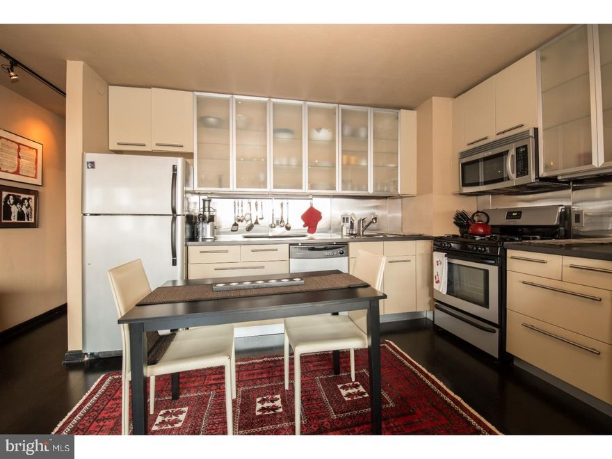 Offering sunrise vistas from your own private balcony, here's an opportunity to own a fully updated condo in The Philadelphian. Ideally located across from the Philadelphia Museum of Art and just off of the Benjamin Franklin Parkway. This is urban living at its finest. You can own this exquisitely furnished studio with new wood floors, and a beautifully upgraded bathroom with a large shower. When designing upgrades, every detail was considered. The space includes a larger kitchen and well appointed closet space. You’ll notice the kitchen cabinets with lighting, under counter lighting and the track lighting in the living area make this condo sparkle. Stainless steel appliances, gas stove, microwave, dishwasher, garbage disposal...this condo has it all! The building has a 24 hour doorman, concierge desk, along with a diner, supermarket. pharmacy, bank, and so much more. All basic utilities are included! Indoor & outdoor pools, fully equipped gym and garage parking (when available) are offered for an extra fee. The contents of the condo are negotiable: all the furnishings, two televisions, everything -  even the dishes. All the conveniences of maintenance free living and a seamless move in, just bring your clothes!  A wonderful location to call home.