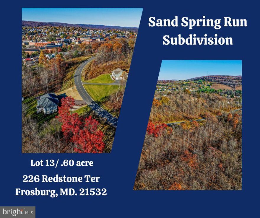 Welcome to Sand Spring Run Subdivision, Frostburg’s premier residential community surrounded by natural beauty and mountain charm. Lot 13 offers 0.60 acres of gently sloping land with breathtaking mountain views, providing the perfect canvas to build your dream home. Enjoy the peace of country living while staying close to everything you need—Frostburg State University, shopping, medical facilities, and easy access to Interstate 68 for convenient commuting. Experience the best of Western Maryland living in a thoughtfully designed neighborhood with protective covenants and restrictions to maintain the integrity and value of your investment. Call today to schedule a tour!