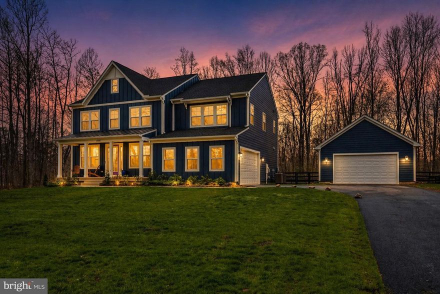 **Seller is open to considering all offers**Welcome to 11125 Pine View Estates Court -  An exceptional, thoughtfully designed modern farmhouse set on 10 private acres in the heart of Nokesville. 
From the road, the home makes a striking impression with a long private driveway and a welcoming covered front porch awaiting your Adirondack or rocking chairs.  Enter into the spacious foyer with a formal dining room to your left, and French doors to your private home office/study to your right.  As you make your way through the home, you'll find an open-concept layout anchored by a cozy gas fireplace, and a stunning upgraded kitchen with Silestone countertops, custom handmade Moroccan tile backsplash, under and above cabinet lighting,  Electrolux appliances, a six-burner gas cooktop, large center island, a walk-in pantry and adjoining mudroom with access to a 2 car garage.  A sliding glass door brings you out to your rear fenced in yard with attached dog run.  Enjoy evenings around the firepit roasting marshmallows, entertaining guests, and taking in the peaceful beauty of stargazing under the night sky.
Upstairs, you’ll find a generously sized, versatile loft area perfect for a second living space or playroom,  a spacious owner’s suite with 2 walk-in closets, a stand alone slipper tub, dual Silestone vanity, oversized walk-in shower with honeycomb tile, and shower seat.  You'll also find 3 additional bedrooms with generous closet space, a full bath in the hallway offers a dual vanity, bathtub with subway tile surround and a laundry room with LG washer and dryer as well as a utility sink. 
The unfinished walk-up basement provides endless potential, already equipped with an egress window, and rough-ins for a full bath, and wet-bar, ready to be customized to suit your needs.
Set on a beautiful wooded lot, the property backs to trees with private pathways leading down to Kettle Run Creek, offering a serene natural setting, and your own private sanctuary.   Additional features include both an attached two-car garage and a detached two-car garage, ideal for storage, hobbies, or workshop space.
This is a rare opportunity to own a nearly new home with acreage, privacy, and high-end finishes, all without the wait of new construction.
Great location while remaining just minutes from shopping, dining, and major commuter routes