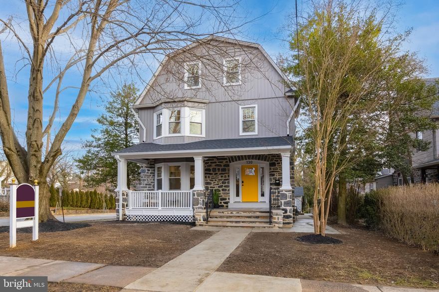 Rarely does an opportunity such as this come along! Welcome to 130 Woodside Avenue, a completely remodeled 1905 Dutch Colonial in an extraordinary location with all the charm of yester year, featuring a new and modern floor plan. This house was stripped down to the stone with everything brand new inside and out. This 4 bedroom, 3.5 bath home combines the best of both worlds - old world charm and architecture with an open, contemporary floor plan, tons of light and modern amenities. Located on a corner lot on a quiet, residential street, it is 1 block from the train and the charming town of Narberth. Upon entering the front door, you’ll immediately notice the gorgeous first floor living area featuring two sets of bay windows, a large foyer with modern electric fireplace, living room, family room and dining area. The kitchen is complete with beautiful cabinetry, quartz countertops and Bosch appliances. A powder room and mudroom complete this level. The second floor offers 3 large bedrooms and 2 full baths (one is a jack & jill bath with access from each of the 2 bedrooms). The laundry room with upgraded Samsung washer and dryer completes the 2nd floor. All the bathrooms in this home have been renovated with gorgeous Porcelanosa tile and vanities. The finished basement offers outside access and is ready to fit your needs. The third level contains a dream primary suite complete with a gorgeous designer bathroom with soaking tub, glass enclosed shower, double vanity, huge walk-in closet, and fireplace. The one car detached garage has also been completely remodeled. This gorgeous home will not last - be one of the first to experience it!