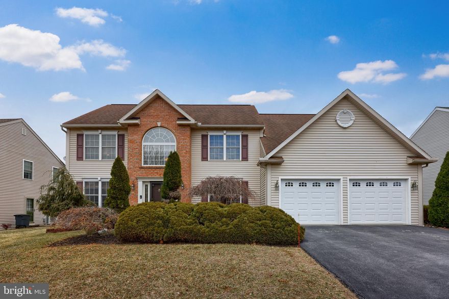 Nestled in the desirable Green Valley Estates, this elegant home seamlessly blends comfort and style with gleaming hardwood floors through the main living areas, while the expansive kitchen boasts stainless steel appliances, granite countertops, and cherry cabinetry accented by a sleek ceramic backsplash. The versatile first floor also offers an office, a bedroom perfect for in-law quarters, a convenient first-floor laundry, and a two-car garage, making this home a perfect blend of sophistication and functionality. Upstairs, newer luxury vinyl plank flooring enhances the bedrooms, including a vaulted primary suite with a walk-in closet and spa-like ensuite, while a catwalk leads to three additional bedrooms and a second full bath. The massive 1,275-square-foot finished basement provides endless possibilities for additional living space. Enjoy the fully fenced, professionally landscaped backyard, featuring a heated in-ground pool perfect for relaxation, or the maintenance-free composite deck, expansive patio, and cozy fire pit, with a large shed providing plenty of storage for your outdoor needs.